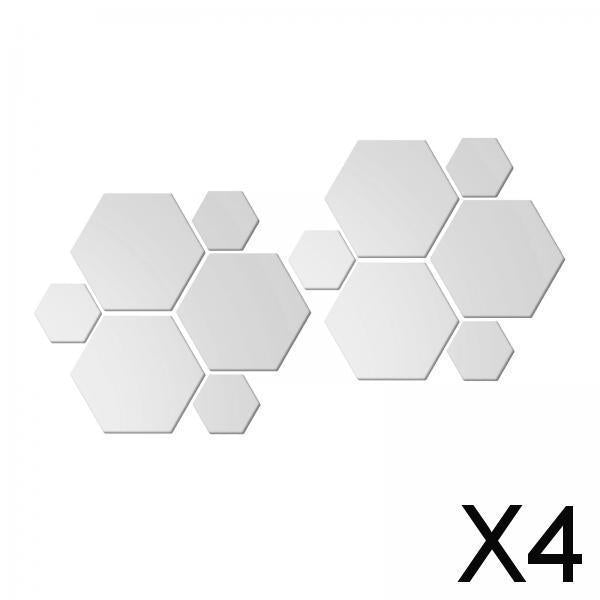 4x12/Set 3D Mirror Wall Stickers Removable for Bedroom Living Room Decor Silver