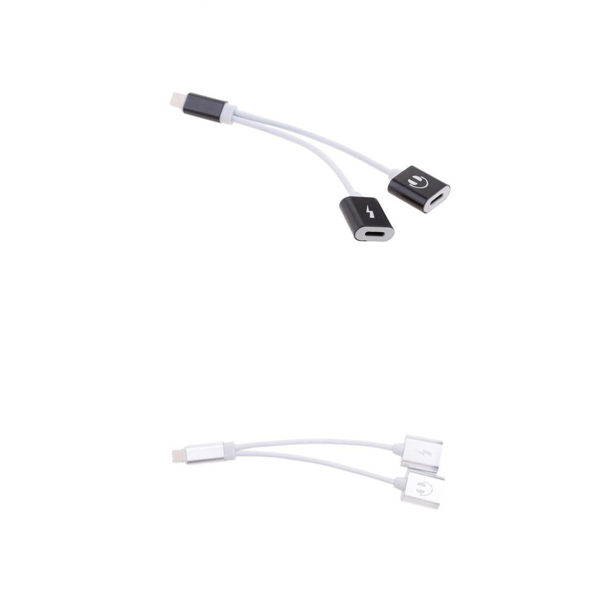 2 Pieces Headphones Charger + Audio Splitter Adapter for iPhone Black+Silver