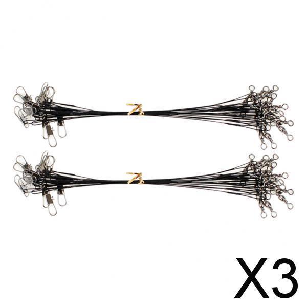 3x20pcs Fishing Wire Leaders with Safety Snaps and Barrel Swivels Black 20cm