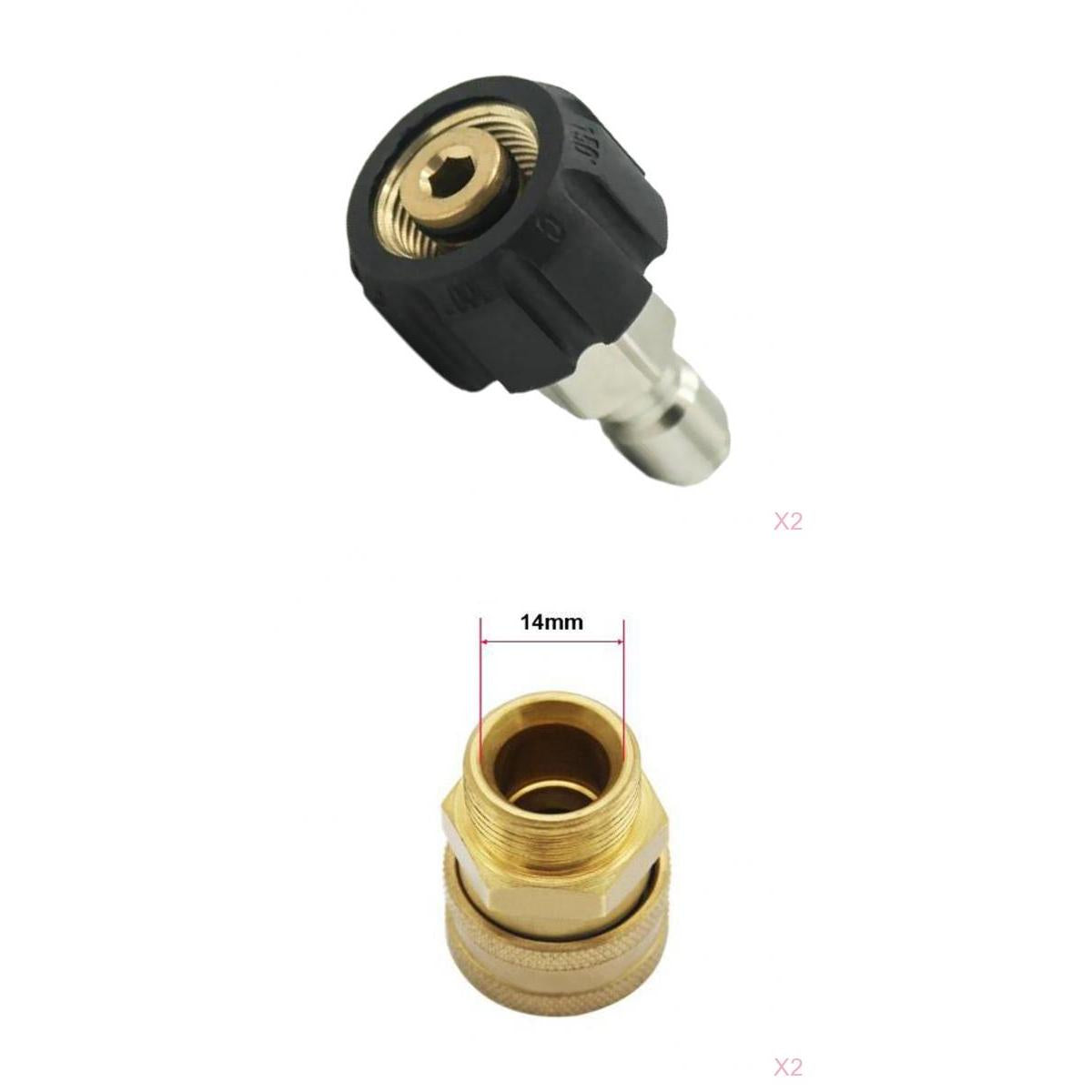2 Set Pressure Washer Quick Release M22/14 to 1/4 Plug Brass Quick Connector