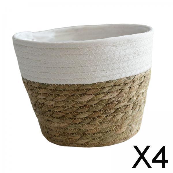 4xStraw Planter Basket with Liners Plant Containers for Grocery S