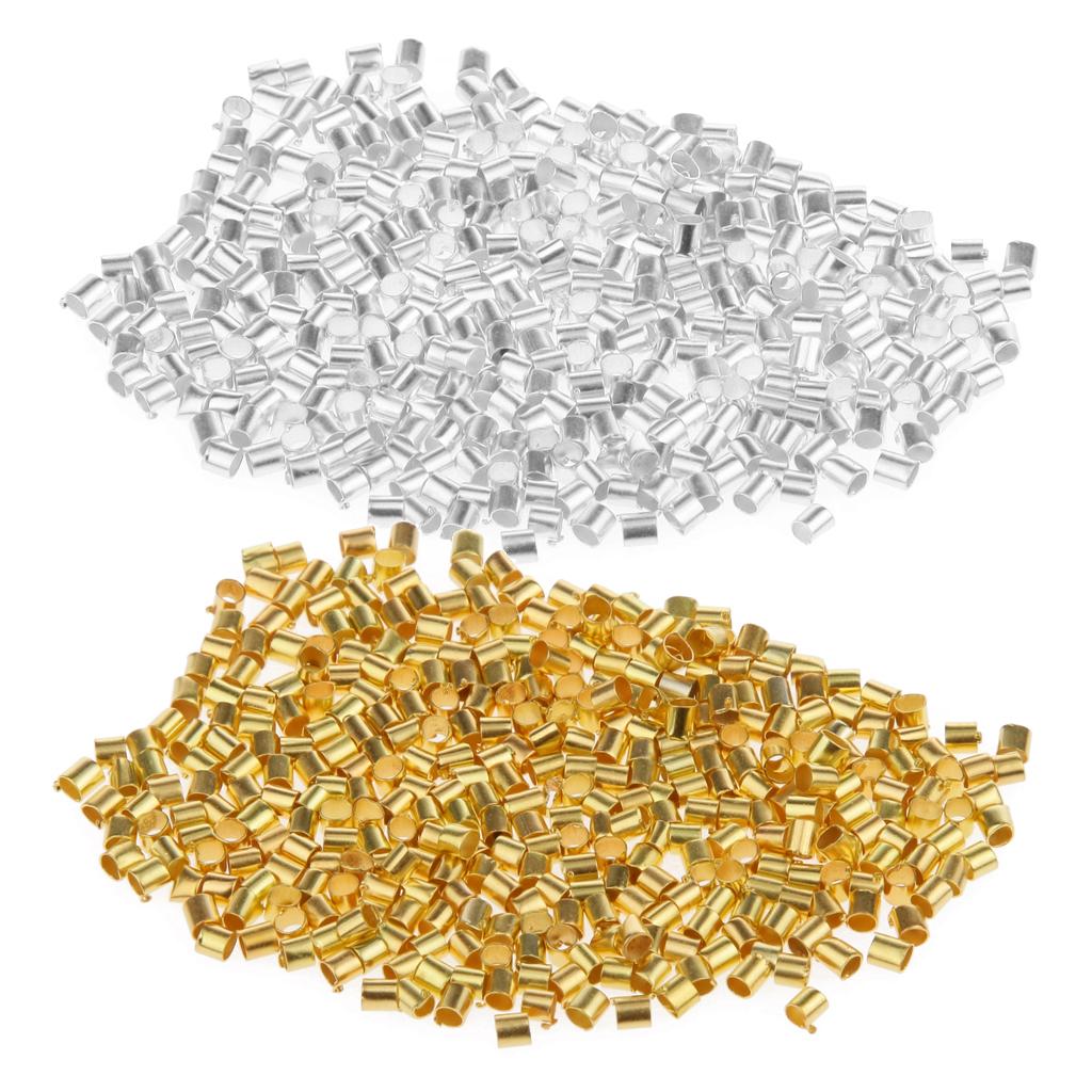 1200 Pieces Silver Gold Plated Copper Crimp Tube End Beads Findings 2x2mm
