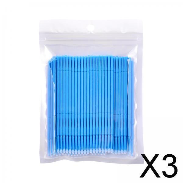 3x100 Pieces Micro Applicator Brushes for Eyelashes Mascara Makeup Application Blue Large