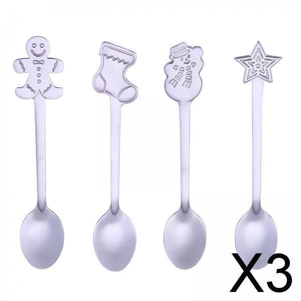 3x4 Pieces Stainless Steel Teaspoons Tableware for Cake Ice Cream Cappuccino