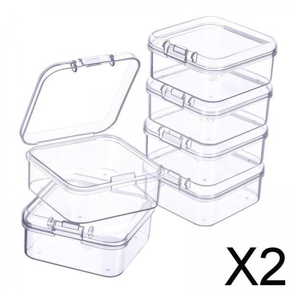 2x6x Mini Jewelry Storage Box Transparent Square with Lid for Earplugs Crafts M