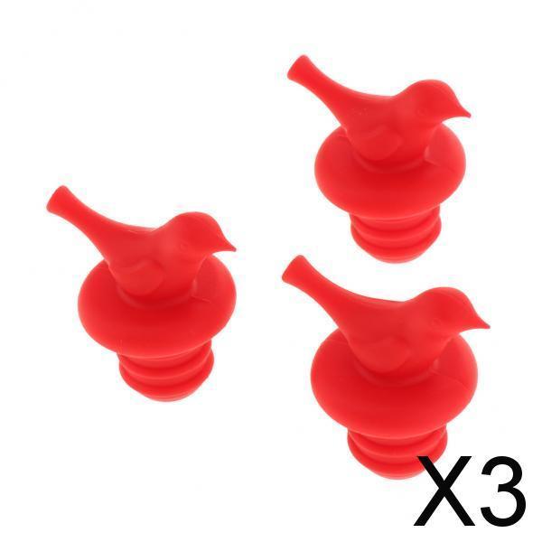 3x3 Pcs Silicone Little Bird Wine Bottle Stopper Cork Cap Sealer Plug Red