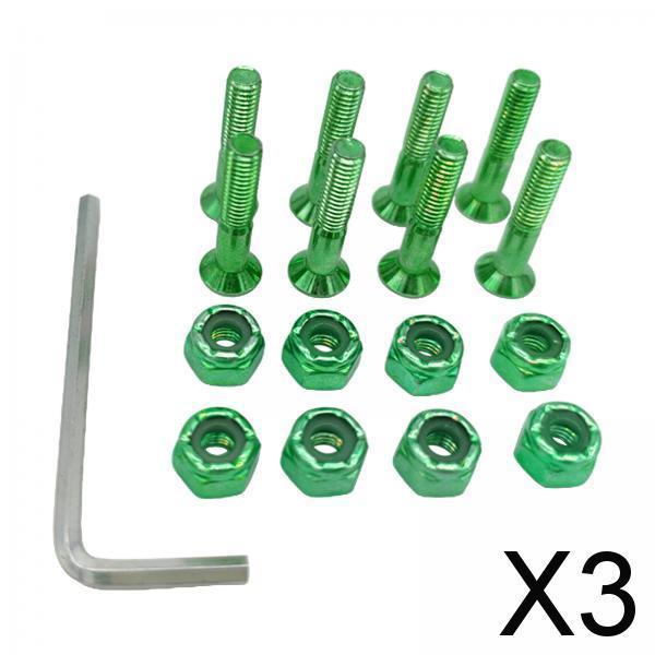 3x8pcs Replacement Skateboard Hardware Set Longboard Screws Accessories green