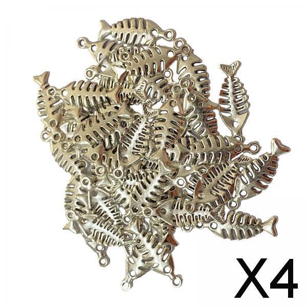 4x50Pcs Fish Charms Alloy Fish Pendant Charms for Earrings Necklace Accs Argent
