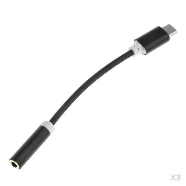 3 X USB-C Type C to 3.5 mm Headphone Jack Adapter Earphone Audio Cable Black