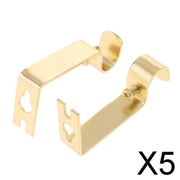 5xSet of 2Pcs Metal Curtain Pole Rod Wall Bracket Hook Holder Golden
