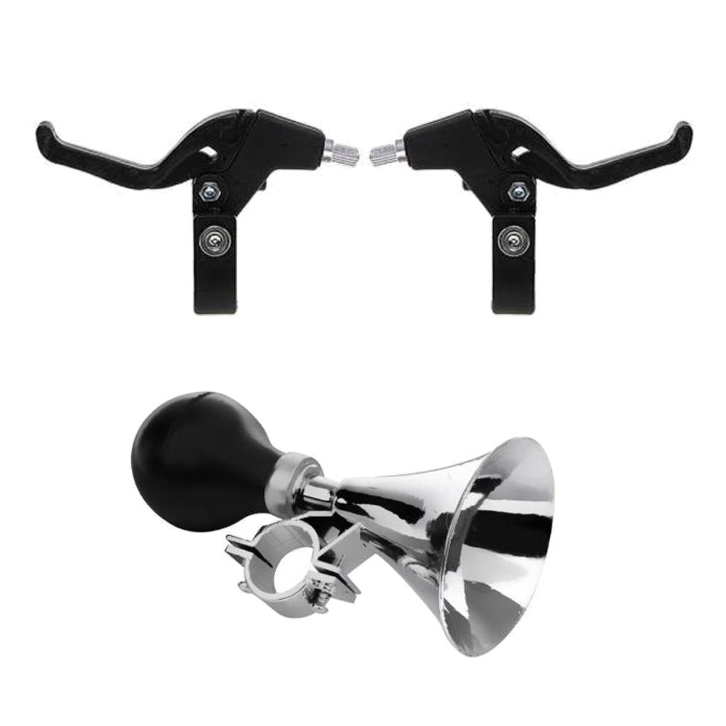 Bicycle Bike Brake Levers Set + Kids Plastic Horn Bell Ball Warning Alarm