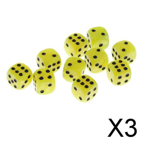 3x10 Pieces Plastic 6-sided Digital Dice D6 for Party Bar Table Game Yellow
