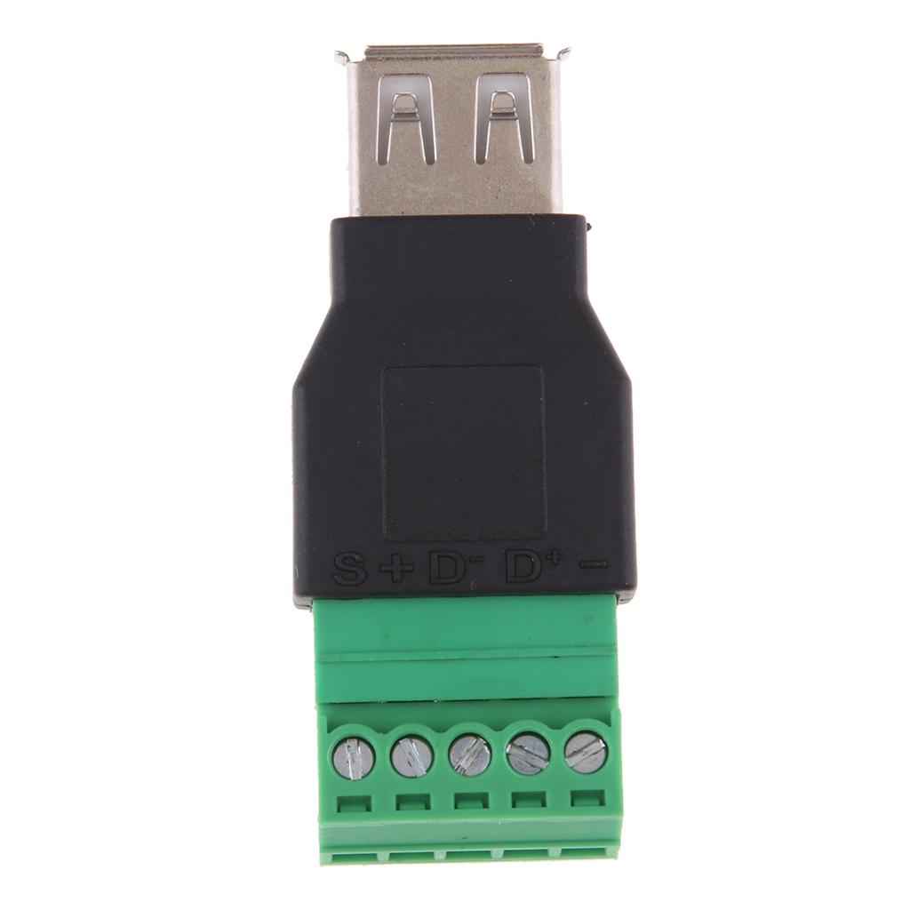 USB 2.0 A Female Plug to 5 Pin/Way Female Bolt Screw Shield terminals Pluggable Type Adapter