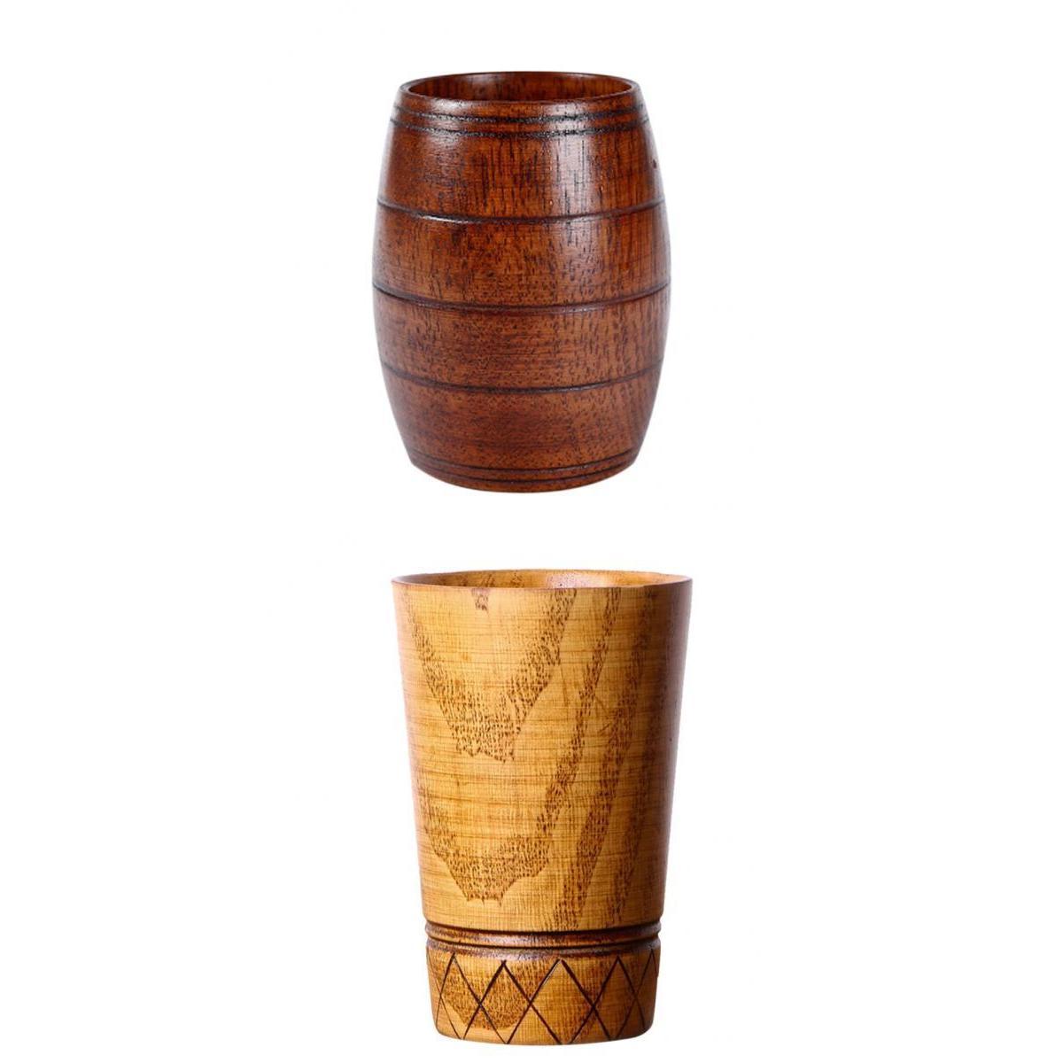2pieces Wooden Cup Handmade Coffee Tea Beer Juice Milk Mug Drink