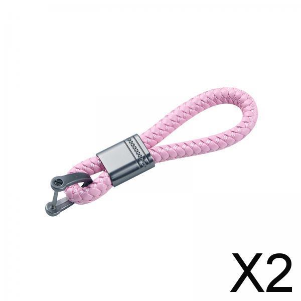 2xBraided Rope Key Chain Wristlet Bracelet Keychain Lanyard Car Key Chain Pink
