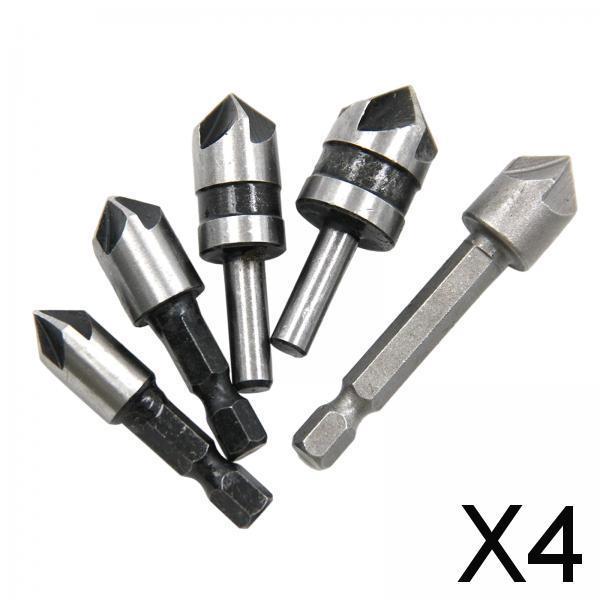 4xHigh Speed Steel Countersink Drill Bit 5 Flute 82 Degree for Softwood 5Pcs