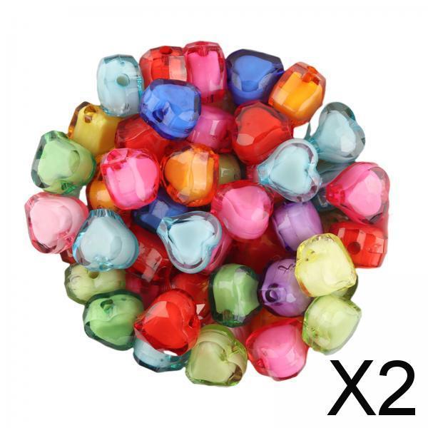 2xAcrylic Heart Beads Heart Shaped Beads for Beading Key Chains Jewelry Making Small 50pcs