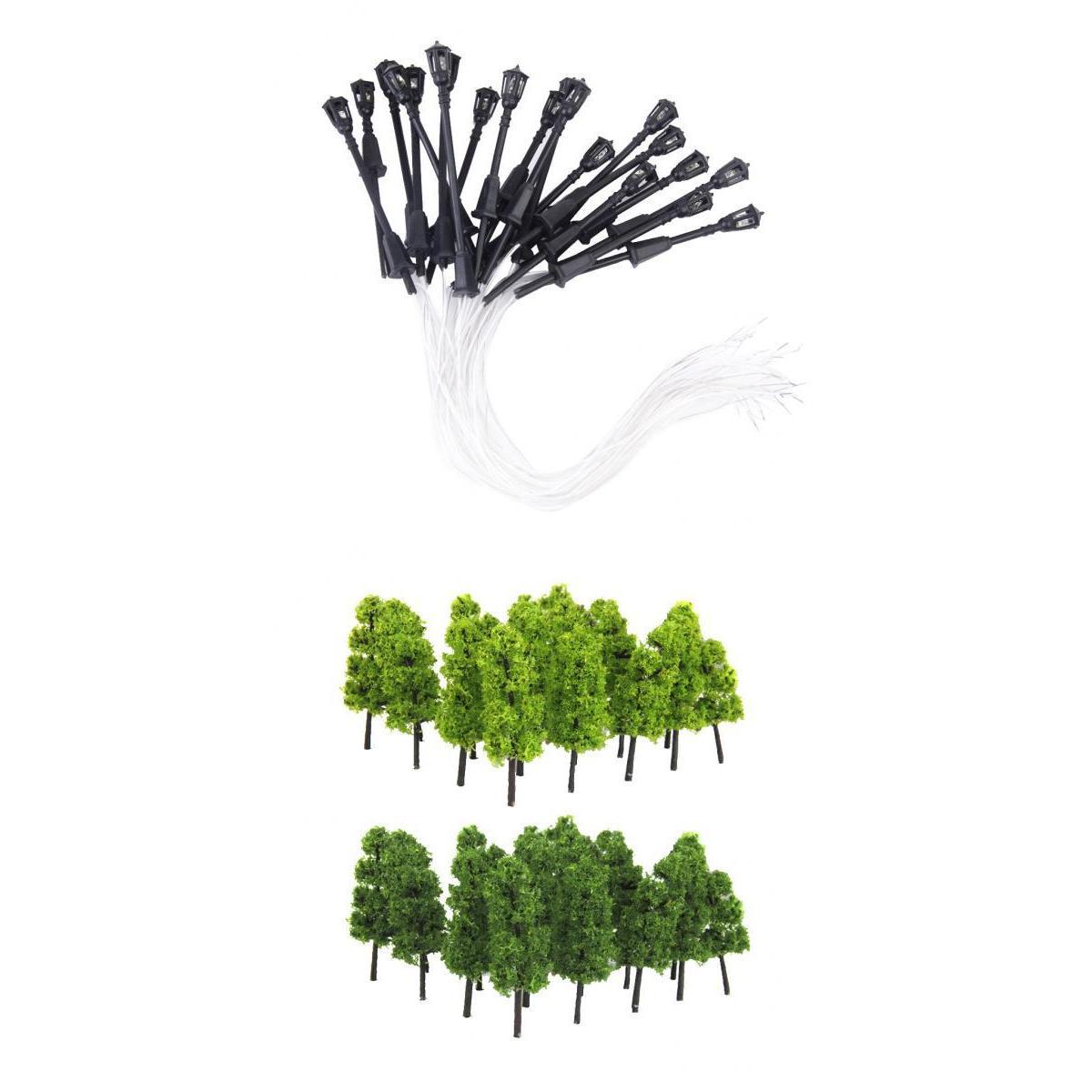 40pcs Garden Lamp Lights Model Pagoda Trees Street Diorama Scenery N Z Scale