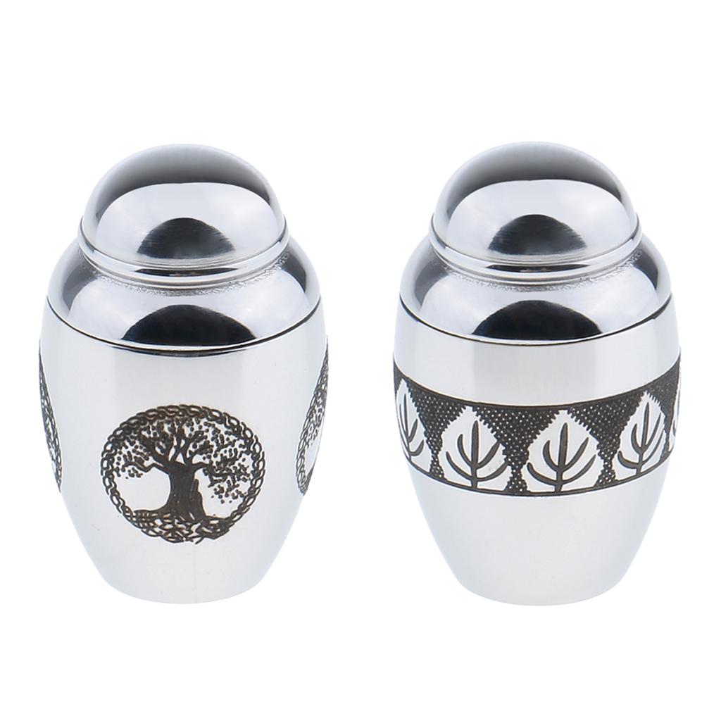 2 Piece Stainless Steel Cremation Keepsake Urn Container Jar Tree Of Life