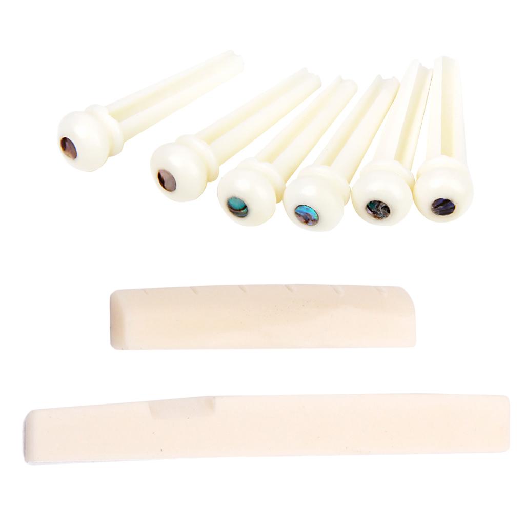 6 Pieces Acoustic Guitar Bone Bridge Pins with Saddle Nut for Guitar Parts