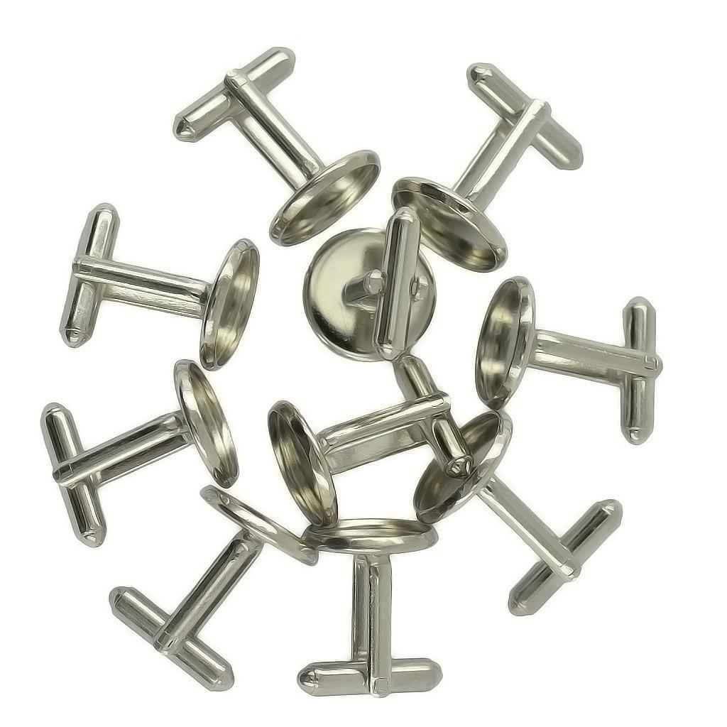 Round Blank Bezel Setting Base Cuff Links DIY Formal Wedding Cufflink Silver