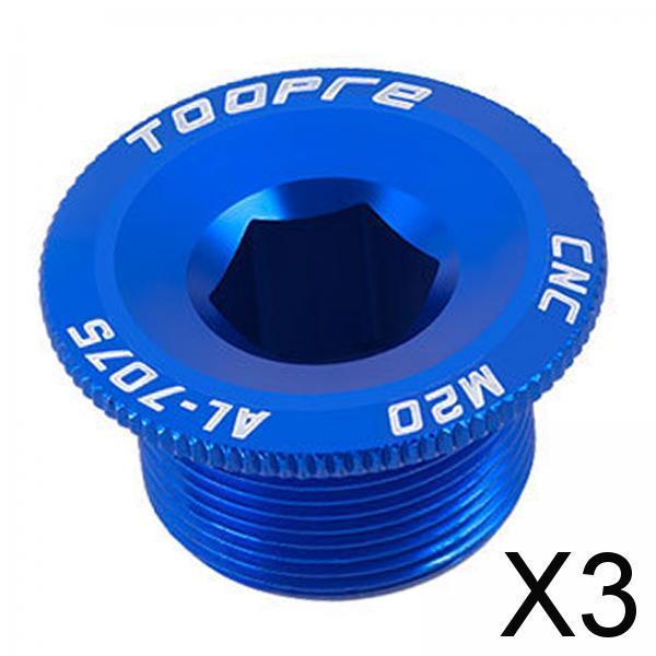 3xBicycle Crank Cover Crankset Bolt M20 Aluminum Alloy Road Bike Blue
