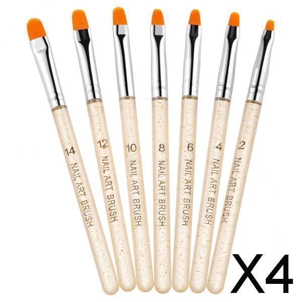 4x7Pcs UV Gel Nail Art Brush Pen Drawing Painting Leaves Salon Use Home Gold