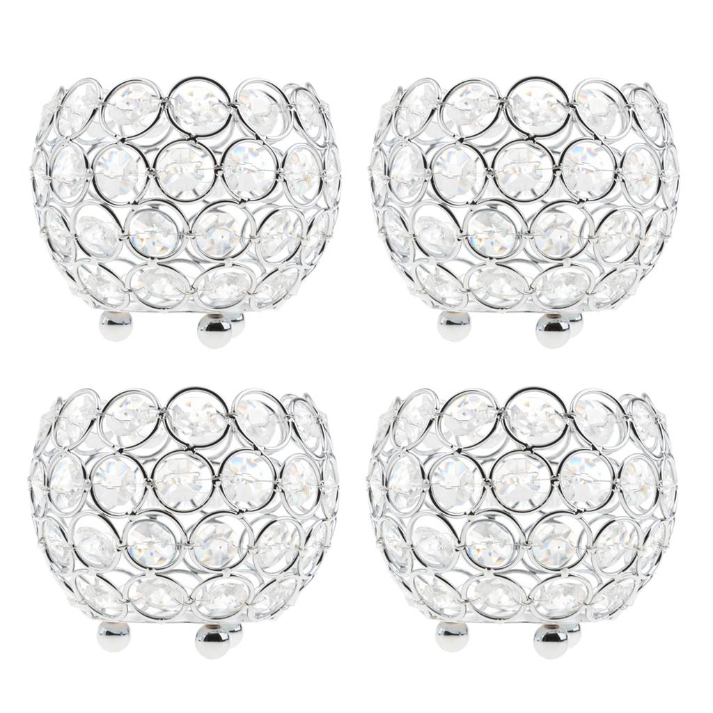4Pcs 10cm Crystal Bling Votive Candle Holder Wedding Centerpiece Silver