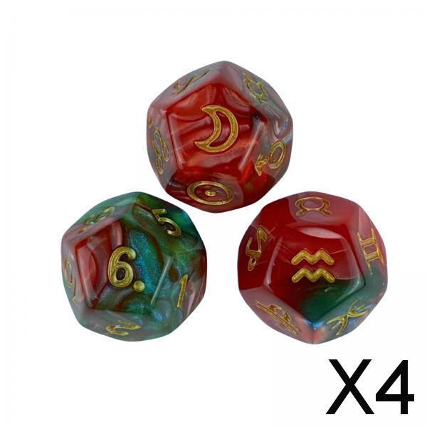 4x3x Astrology Dice 12 Sided for Family Gathering Role Playing Game Dice Games Style B