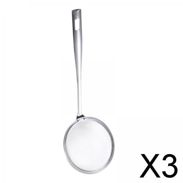 3xCooking Oil Sieve Colander Scoop with Handle for Blanching Vegetables 1mm