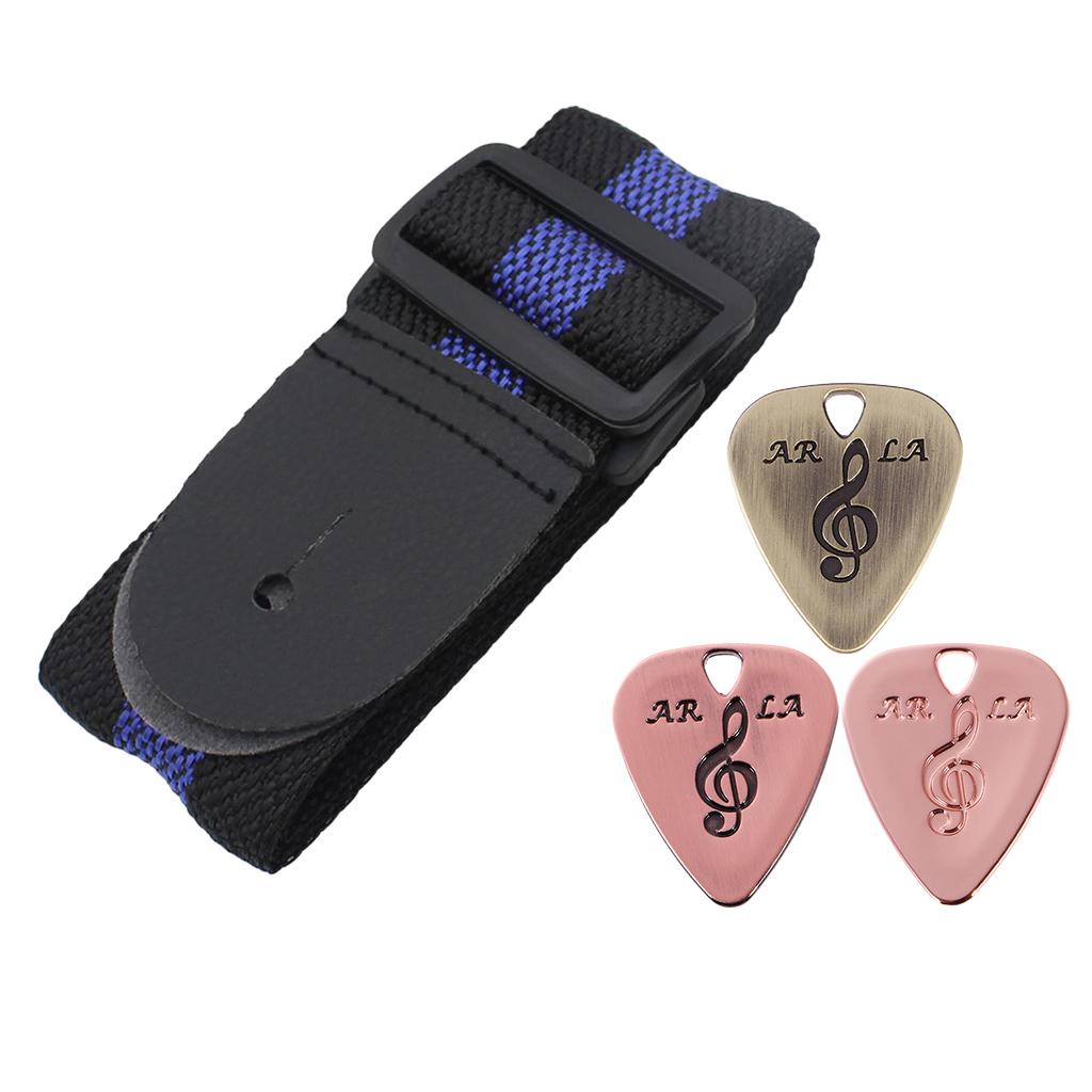 Adjustable Nylon Guitar Strap with 3pcs Picks Plectrums for Guitar