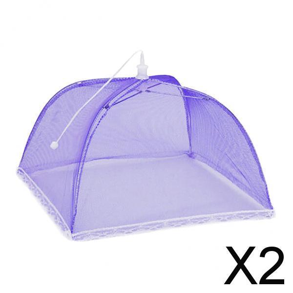 2xFood Covers Tent Collapsible Screen For Camping Picnic Pop-Up Purple