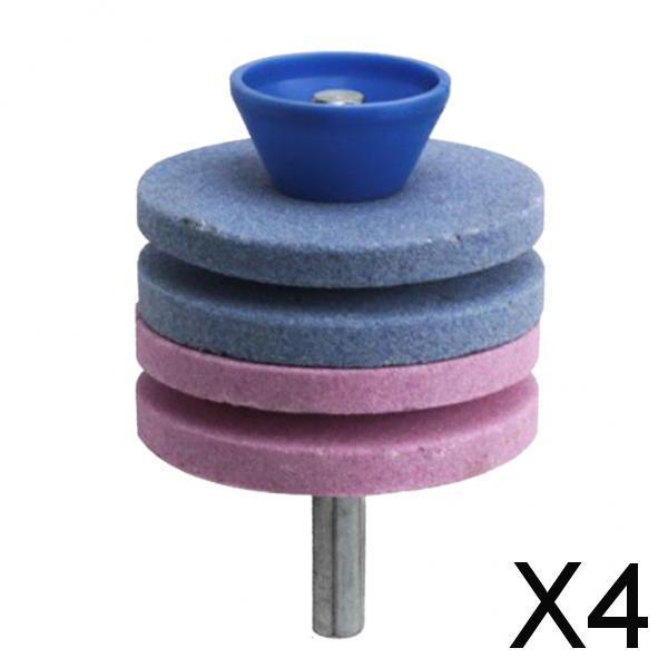 4xLawn Mower Blade Sharpener Grinder Wheel Stone for Power Drill Blue and Pink