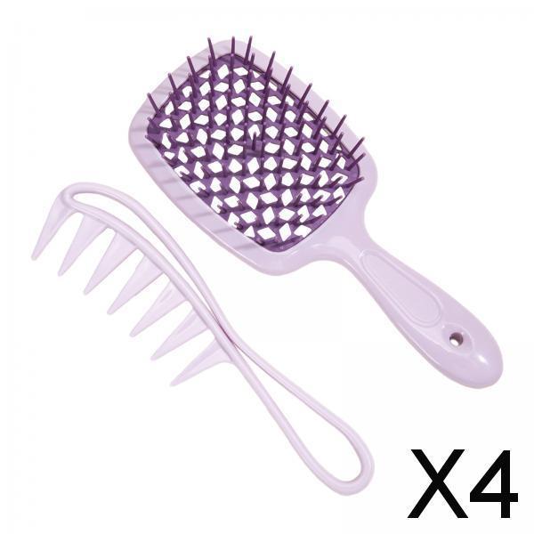 4x2x Hair Brush Set Paddle Hair Brush for Synthetic Hair Extensions Wigs Women Purple