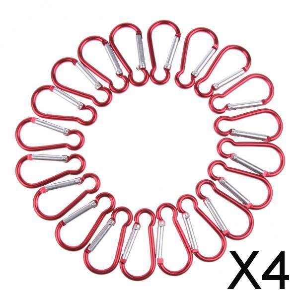 4xOutdoor Aluminum D-Ring Carabiner Camping Keychain Clip Snap Hook Red