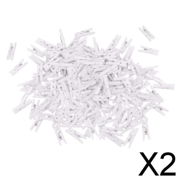 2x100 Pieces White Mini Wooden Clothes Photo Paper Peg Clothespin Craft Clips
