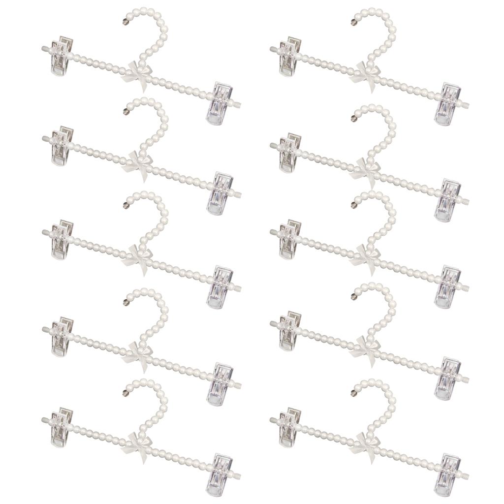 10Pcs 30cm Pearl Beaded Clothes Pants Hanger Trousers Holder with Clip White