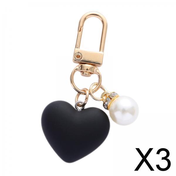 3xHeart Keyring Keychain Creative Gift for Key Backpack Handbag Decor Key Ring Black