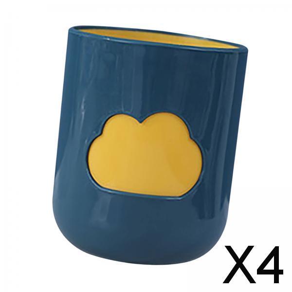 4xBathroom Tumbler Sturdy Multifunctional Modern Large Capacity Toothbrush Cup navy blue