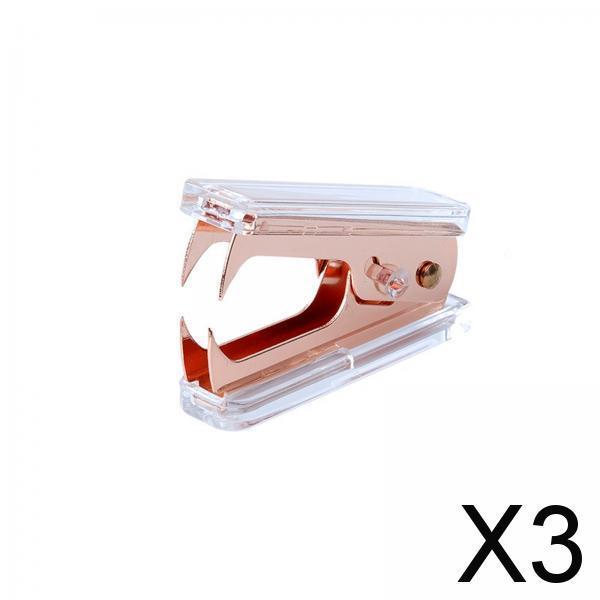 3xManual Stapler Transparent Acrylic for Bookbinding Document Office Supplies Rose Gold