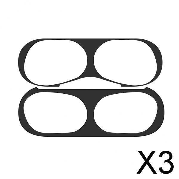 3xMetal Dust Guard Protect For Airpods Pro Case Shell Skin Stickers Black