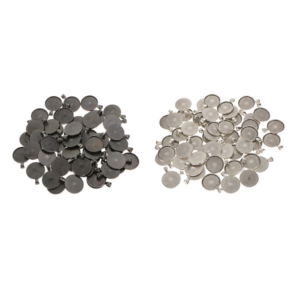 100pcs 25mm Black Antique Silver Base Pendant Trays Cabochon Cameo Settings