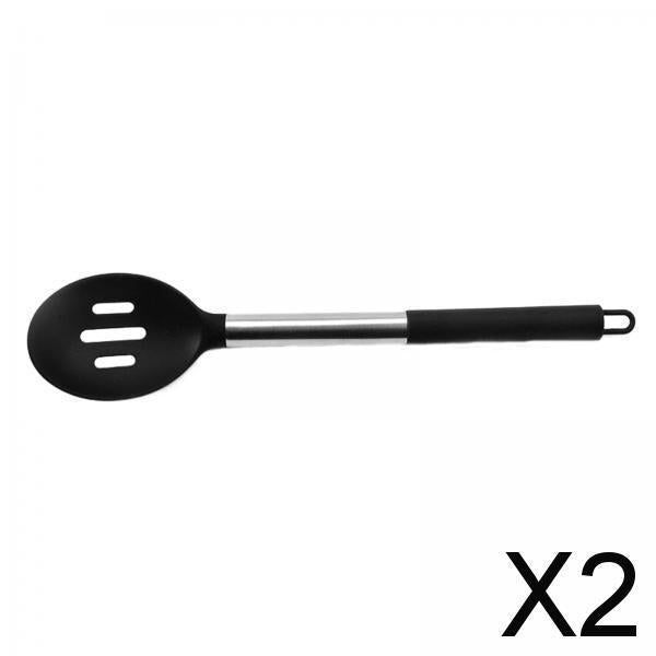 2xSilicone Kitchen Serving Spoon Tablespoons Set for Party Kitchen Buffet Black Slotted Spoon