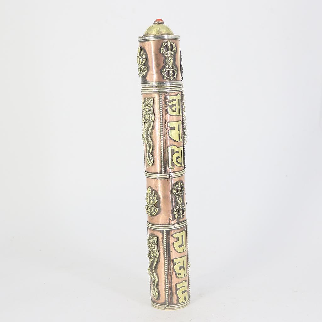 Tibetan Red brass Antiqued Incense box Metal Eight Auspicious Case 10.6inch