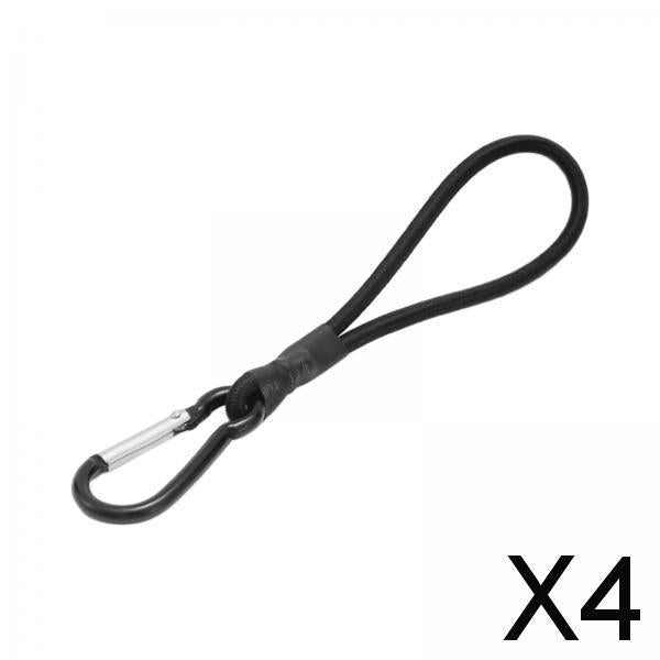 4xBungee Cord with Carabiner Elastic Rope Portable for Outdoor Tents Tarpaulin Black