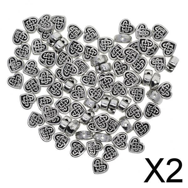 2x100pc Tibetan Silver Celtic Knot Heart Spacer Loose Beads Jewelry DIY Making