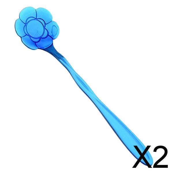 2xTeaspoons Stainless Steel Coffee Tea Spoon Dessert Sugar Spoons Blue 7
