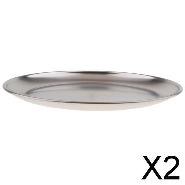 2x stainless steel shallow dish barbecue plate fruit plate dinner plate 14cm