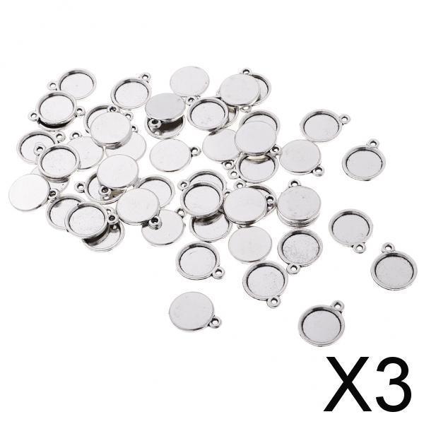 3x50 Pieces Blank Round Cabochon Bezel Settings Pendants Charms Base Silver