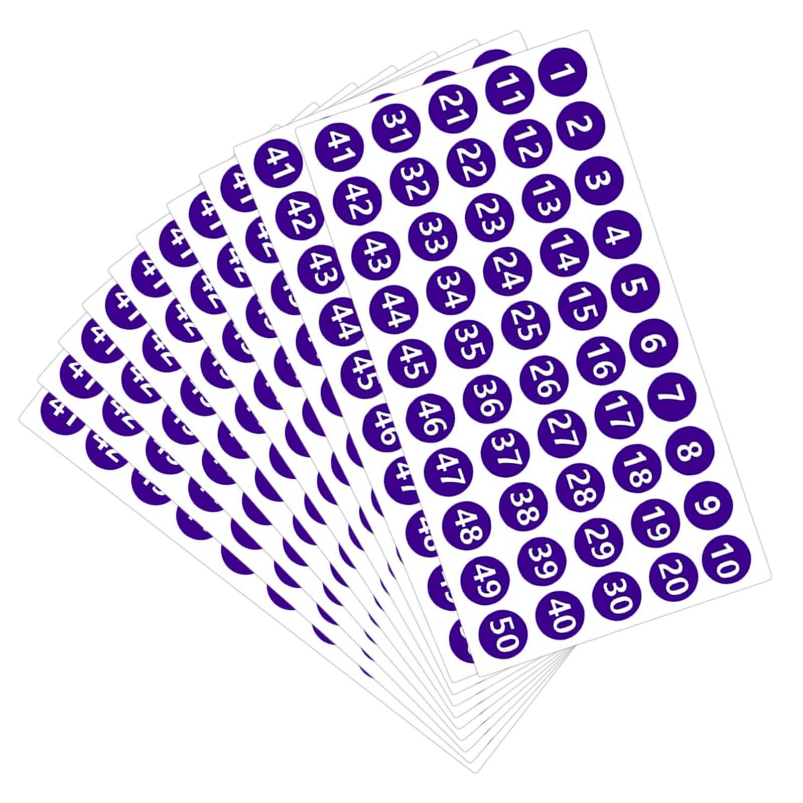 Number Inventory Stickers Round Labels for Letter Sales Bags Food Containers violet
